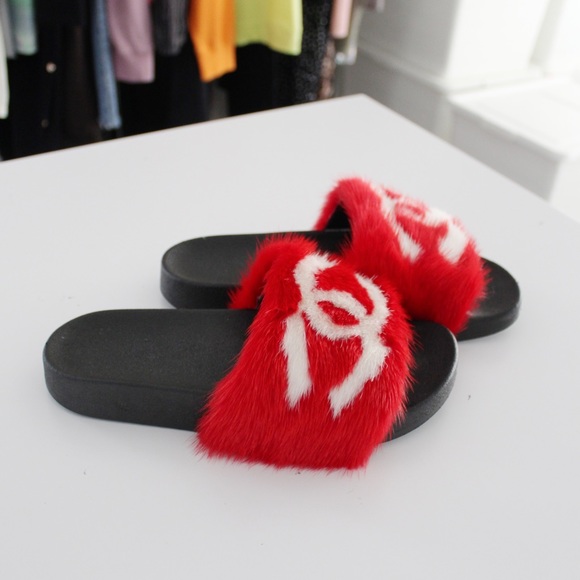 Inauthentic Chanel Fur Slides